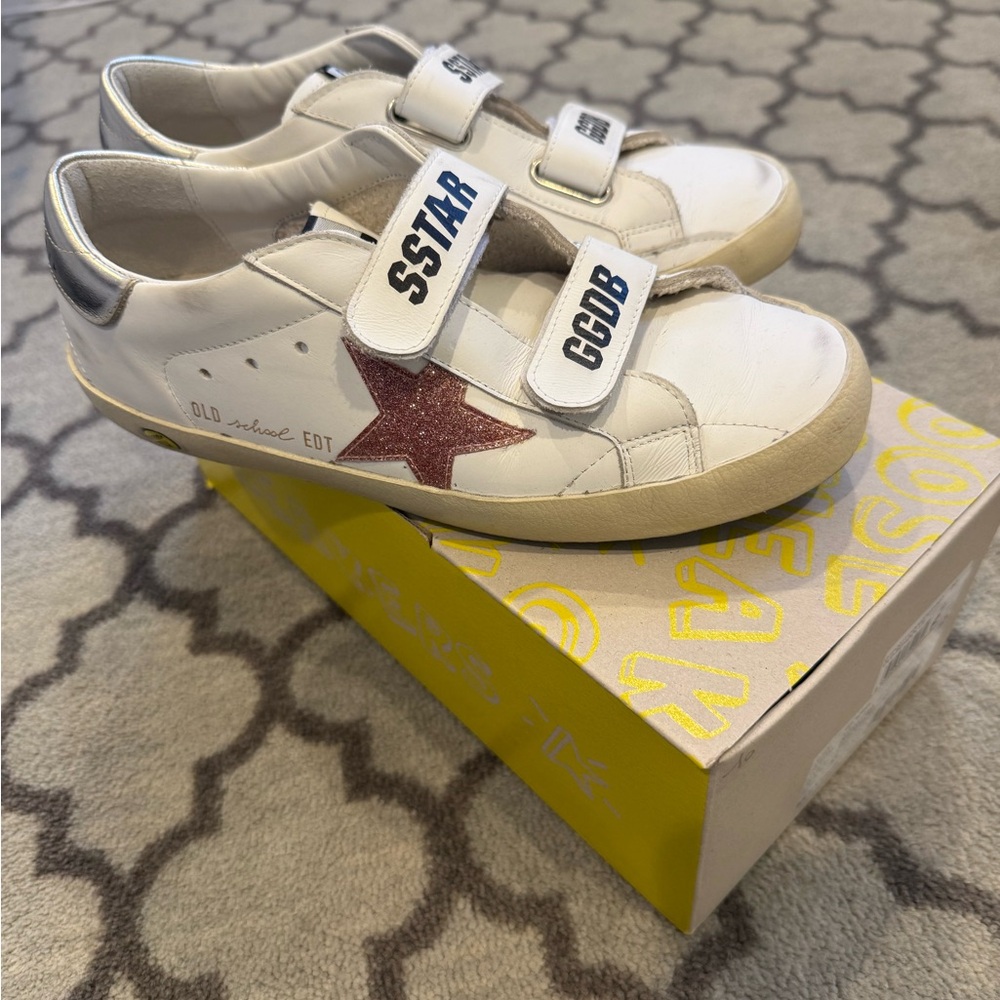 Golden Goose womens White and sparkly Pink Star Sneakers (Lightly Worn)